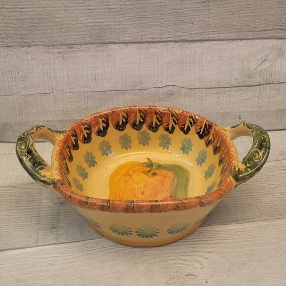 Hand-Painted Italian Ceramic Baking Dish With Dual Handles & Apple Design ARS - Picture 1 of 7